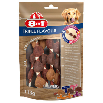 Pets Place 8in1 delights skewers triple flavour - hondensnacks - kip varken rund 113 g 6 stuks aanbieding