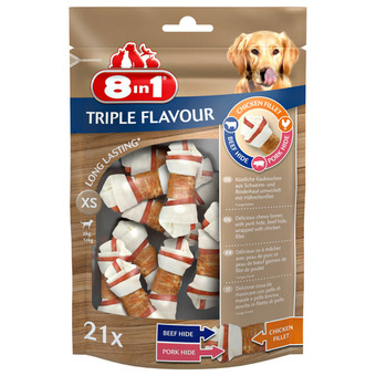 Pets Place 8in1 delights kauwknook triple flavour - hondensnacks - kip varken rund 294 g 21 stuks xs aanbieding