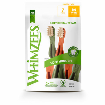 Pets Place Whimzees tandenborstel 1-weeks voordeel verpakking - hondensnacks - dental 11.4 cm 230 g 7 stuks medium aanbieding