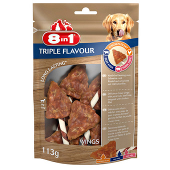 Pets Place 8in1 delights wings triple flavour - hondensnacks - kip varken rund 113 g 6 stuks aanbieding