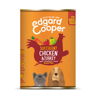 Pets Place Edgard&cooper blik chicken turkey adult - hondenvoer - kip kalkoen aardbei 400 g graanvrij aanbieding