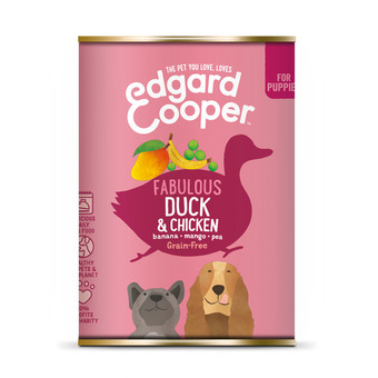Pets Place Edgard&cooper blik duck chicken puppy - hondenvoer - eend kip banaan 400 g graanvrij aanbieding