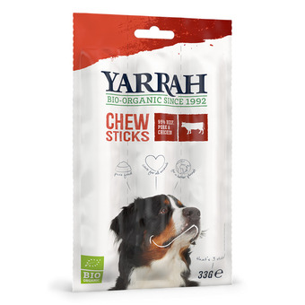 Pets Place Yarrah bio hondenkauwstaafjes - hondensnacks - rund spirulina 33 g aanbieding