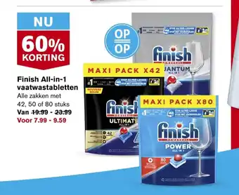 Hoogvliet Finish All-in-1 vaatwastabletten 42,50 of 80 stuks aanbieding