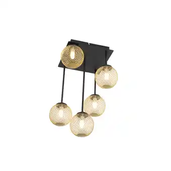 Lampenlicht.nl Moderne plafondlamp zwart met goud 5-lichts - athens wire aanbieding