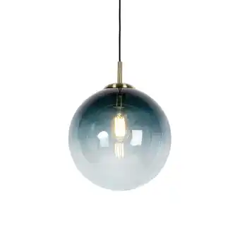 Lampenlicht.nl Art deco hanglamp messing met oceaanblauw glas 33 cm - pallon aanbieding