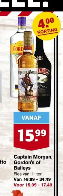 Hoogvliet Captain Morgan, Gordon's of Baileys 1 liter aanbieding