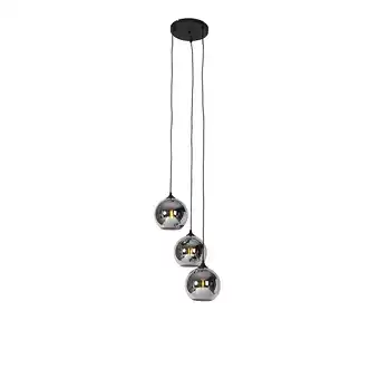 Lampenlicht.nl Art deco hanglamp zwart met smoke glas 3-lichts - wallace aanbieding