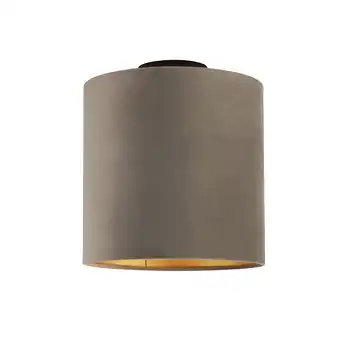 Lampenlicht.nl Plafondlamp met velours kap taupe met goud 25 cm - combi zwart aanbieding