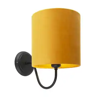 Lampenlicht.nl Klassieke wandlamp zwart met gele velours kap - matt aanbieding