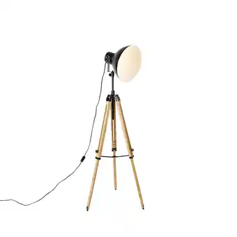 Lampenlicht.nl Industriële tripod vloerlamp zwart met hout - mangoes aanbieding