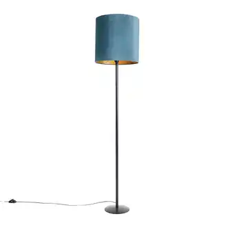 Lampenlicht.nl Vloerlamp zwart velours kap blauw met goud 40 cm - simplo aanbieding