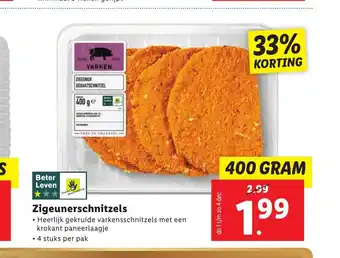 Lidl Zigeunerschnitzels 400 gram 4 stuks per pak aanbieding