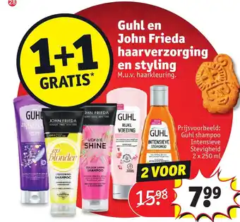 Kruidvat Guhl en John Frieda haarverzorging en styling 1+1 gratis aanbieding