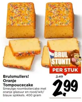 Vomar Voordeelmarkt Brulsmullers! oranje tompoucecake aanbieding