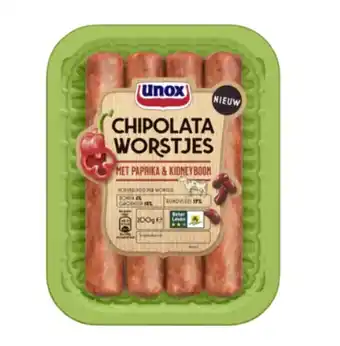 Jumbo Unox Chipolata Worstjes Paprika & Kidneyboon 4 x 50g aanbieding