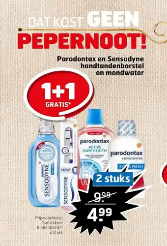 Trekpleister Parodontax en Sensodyne handtandenborstel en mondwater 1+1 gratis aanbieding