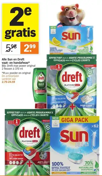 Albert Heijn Alle Sun en Dreft vaat-en handafwas aanbieding