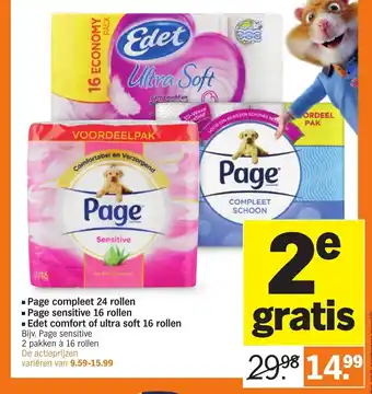 Albert Heijn Page compleet 24 rollen, Page sensitive 16 rollen, Edet comfort of ultra soft 16 rollen aanbieding