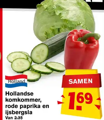 Hoogvliet Hollandse komkommer, rode paprika en jisbergsla aanbieding