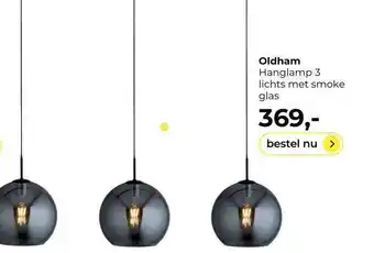 Lampidee Oldham hanglamp 3 lichts met smoke glas aanbieding