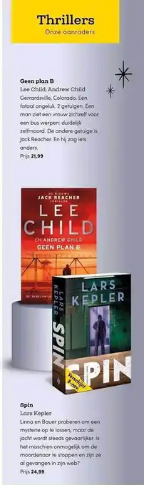 BookSpot Geen plan b - lee child en andrew child of spin - lars kepler aanbieding