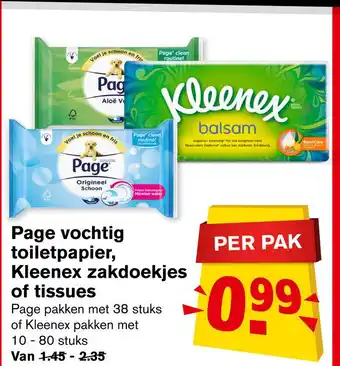 Hoogvliet Page vochtig toiletpapier, Kleenex zakdoekjes aanbieding