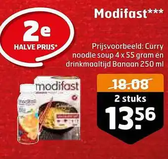 Trekpleister Modifast curry noodle soup 4 x 55 gram en drinkmaaltijd banaan 250 ml aanbieding