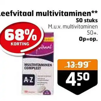 Trekpleister Leefvitaal multivitaminen 50 stuks 68% korting aanbieding