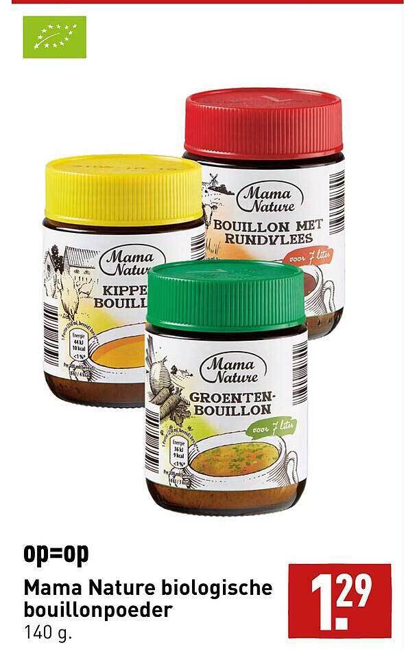 Mama nature biologische bouillonpoeder aanbieding bij ALDI