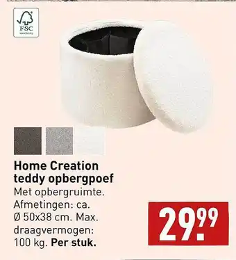 ALDI Home creation teddy opbergpoef aanbieding