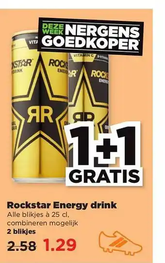 PLUS Rockstar energy drink 1+1 gratis aanbieding