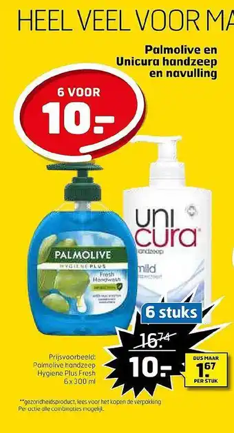 Trekpleister Palmolive en unicura handzeep en navulling aanbieding