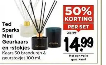 Vomar Voordeelmarkt Ted sparks mini geurkaars en -stokjes 50% korting aanbieding