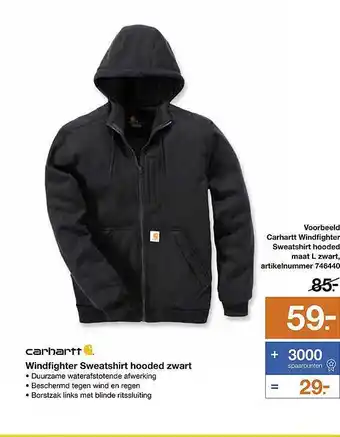 BOUWMAAT Carhartt windfighter sweatshirt hooded zwart aanbieding