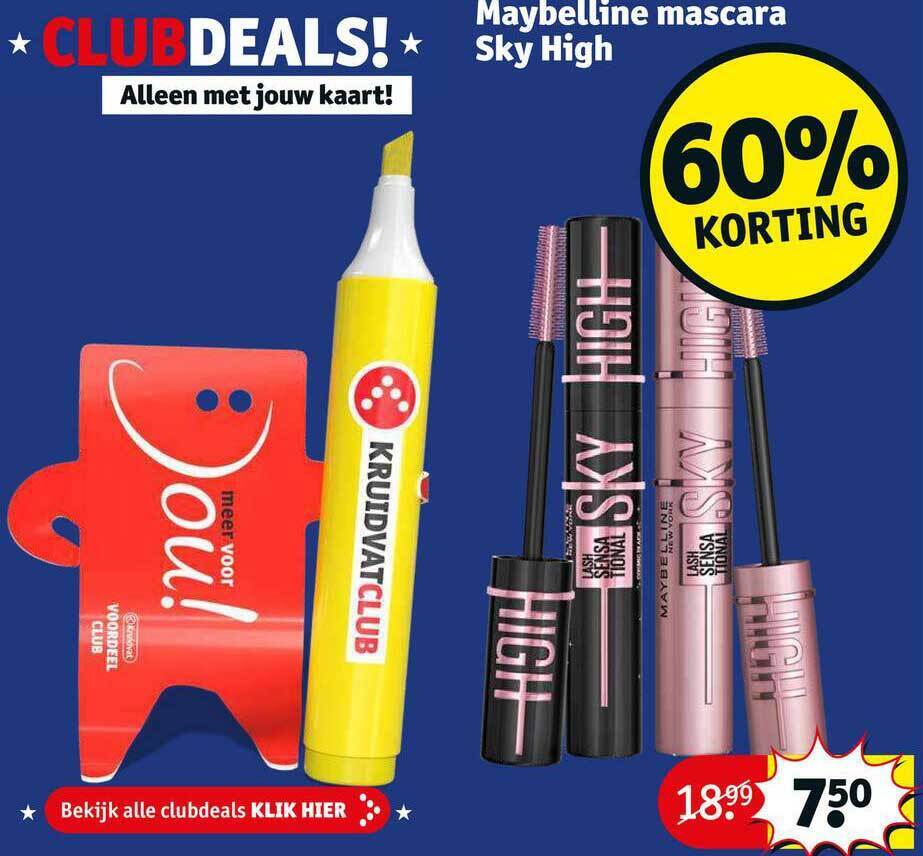 Maybelline mascara sky high 60 korting aanbieding bij Kruidvat