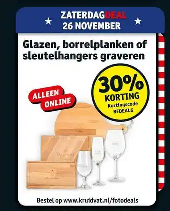 Kruidvat Glazen, borrelplanken of sleutelhangers graveren 30% korting aanbieding