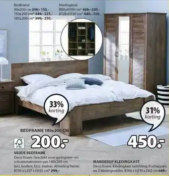 Jysk Vedde bedframe of manderup kledingkast 31% - 33% korting aanbieding