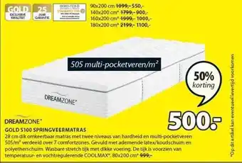 Jysk Dreamzone gold s100 springveermatras 50% korting aanbieding