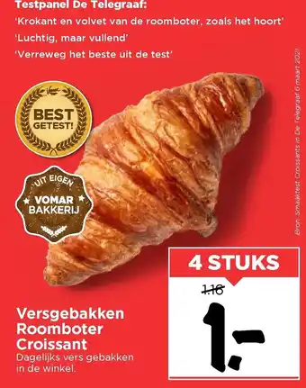 Vomar Voordeelmarkt Roomboter Croissants 4st aanbieding