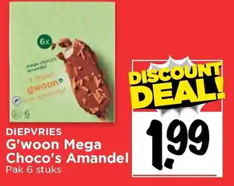 Vomar Voordeelmarkt G'woon Mega Choco's Amandel 6-pack aanbieding