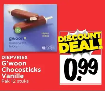 Vomar Voordeelmarkt G'woon Chocosticks Vanille 12-pack aanbieding