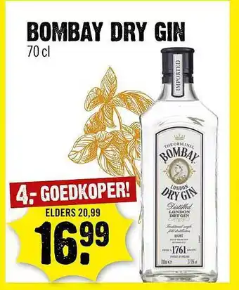 Dirck 3 Bombay dry gin 70 cl aanbieding