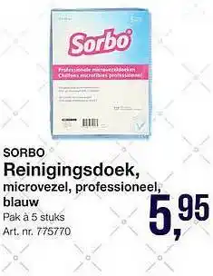 Bidfood Sorbo reinigingsdoek, microvezel, professioneel, blauw aanbieding