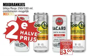 MCD Supermarkt Mixdrankjes : bacardi carta blanca and cola, topo chio hard seltzer 250 ml aanbieding