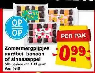 Hoogvliet Zomermergpijpjes aardbei, banaan of sinaasappel 180 gram aanbieding