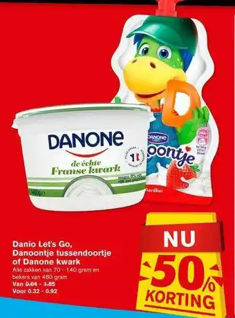 Hoogvliet Danio let's go, danoontje tussendoortje of danone kwark aanbieding