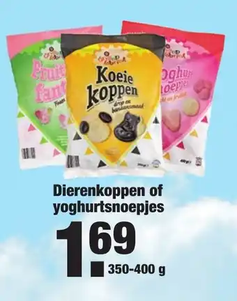 ALDI Dierenkoppen of yoghurtsnoepjes 350-400 gr aanbieding