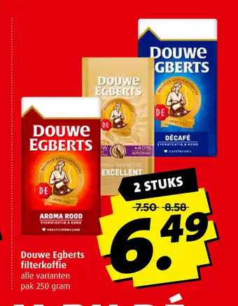 Boni Douwe Egberts filterkoffie alle varianten pak 250 gram 2 stuks aanbieding