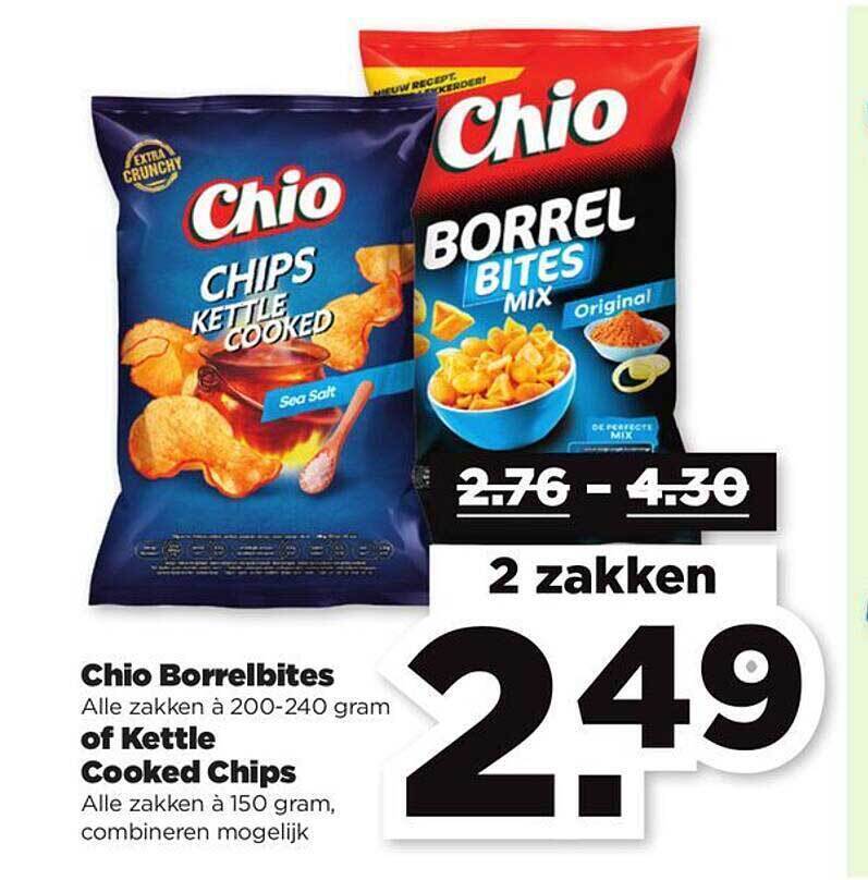 Chio borrelbites of kettle cooked chips aanbieding bij PLUS